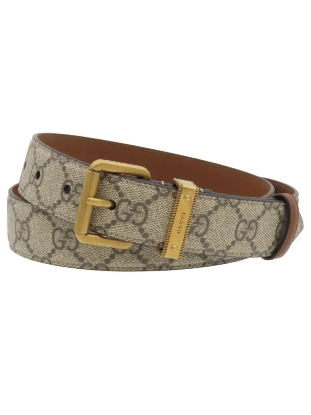 Gucci Square Buckle Beige GG Supreme Canvas Leather 85/34 Belt